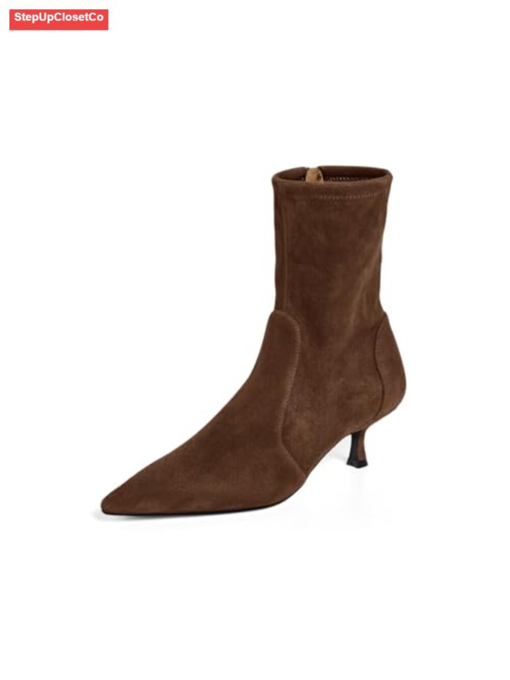 Kitten Heel Ankle Boots Pointed Toe Side Zipper Faux Suede Booties